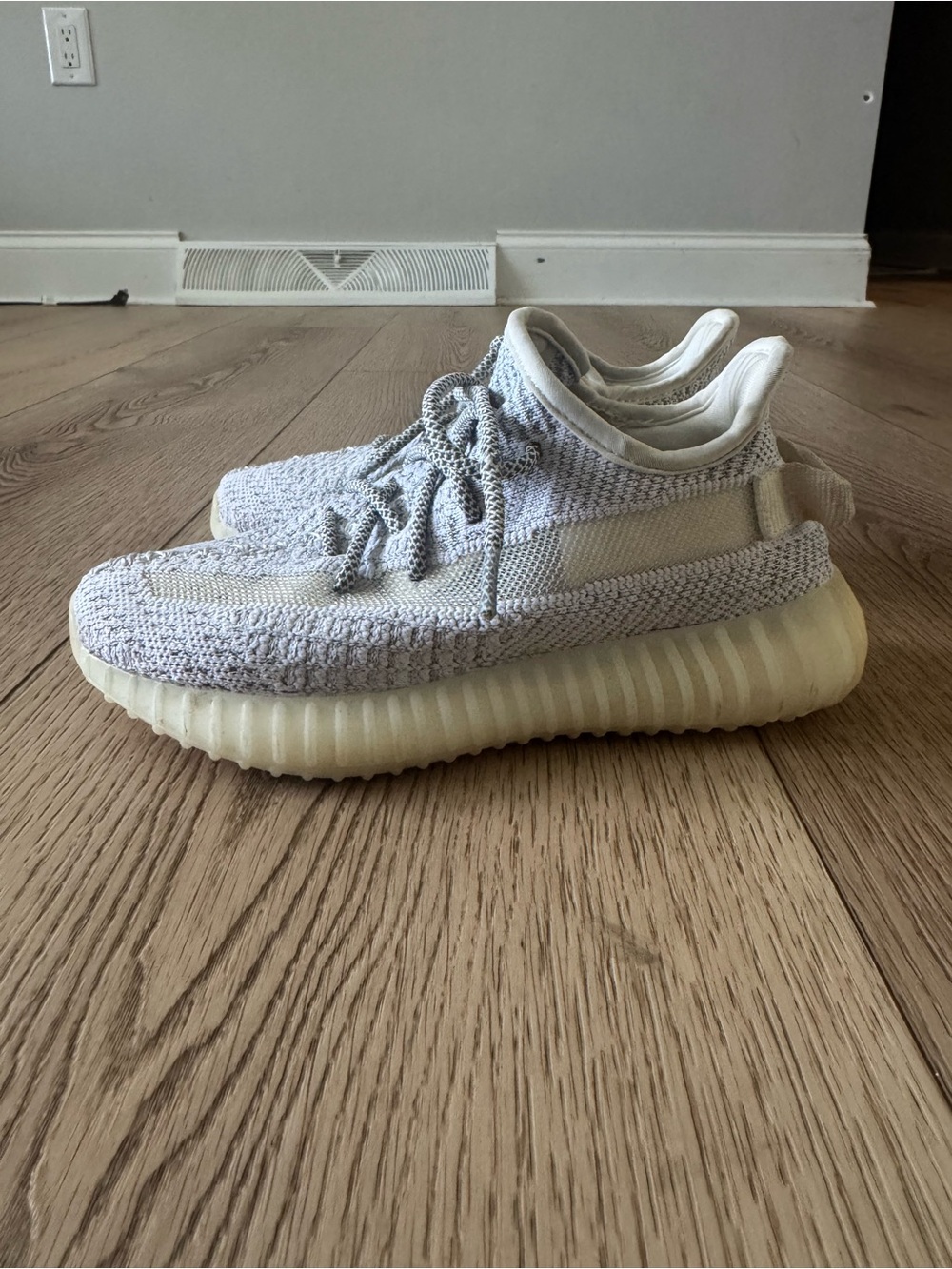 adidas YEEZY Kids Light Gray Knit Sneaker with Cream Sole